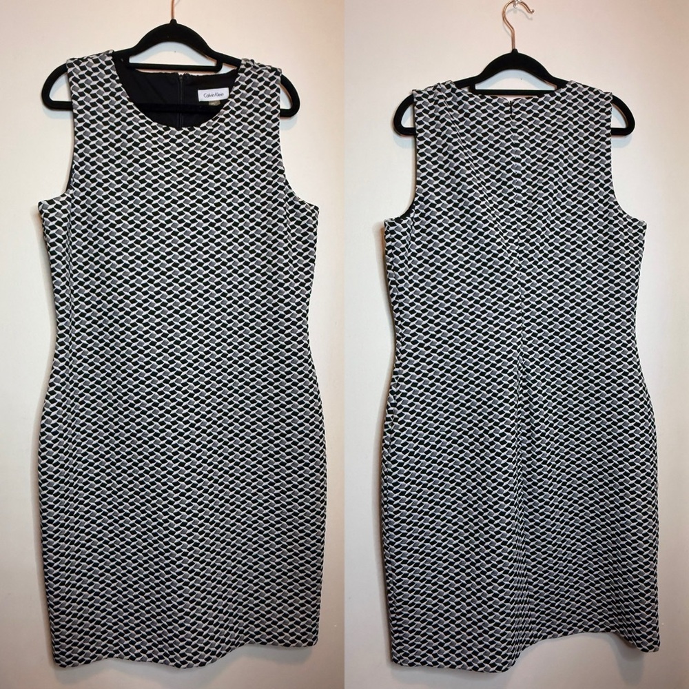 Calvin Klein Black and White Geometric Midi Dress